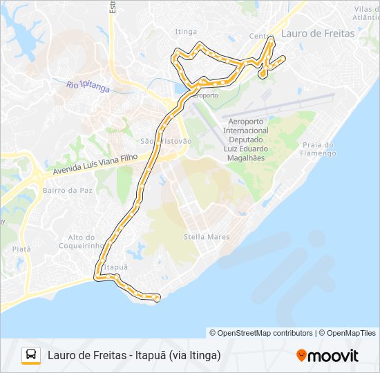 Mapa da linha 891.URB LAURO DE FREITAS - ITAPUÃ (VIA ITINGA) de ônibus