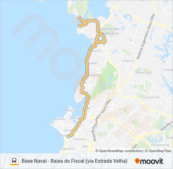 Mapa da linha L412 BASE NAVAL - BAIXA DO FISCAL (VIA ESTRADA VELHA) de ônibus