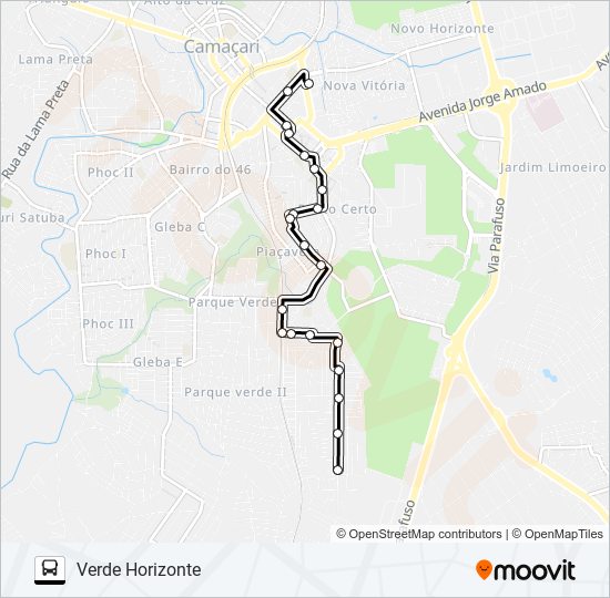 Mapa da linha 001 VERDE HORIZONTE de ônibus