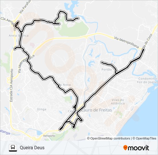 Mapa da linha JAM-001 JAMBEIRO / PORTÃO - QUEIRA DEUS de ônibus