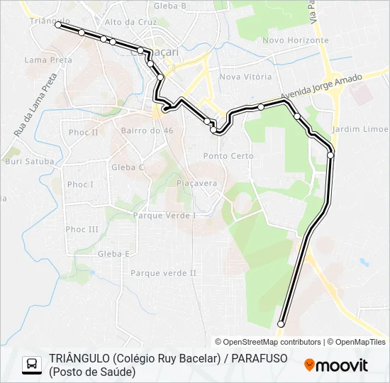 R-34 TRIÂNGULO (COLÉGIO RUY BACELAR) / PARAFUSO (POSTO DE SAÚDE) Bus Line Map