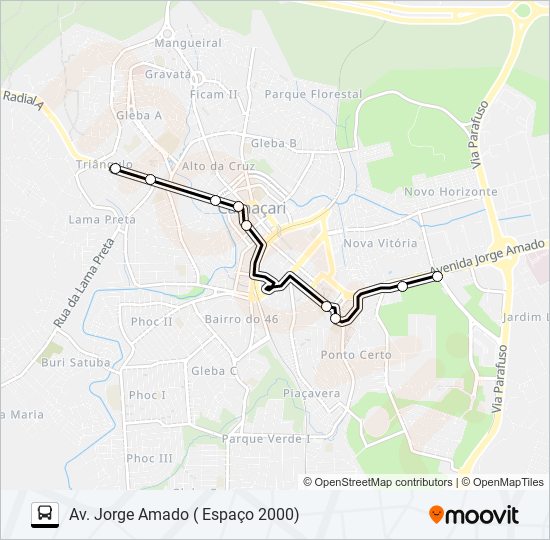 Mapa de R-01 TRIANGULO (COLÉGIO RUY BACELAR) / AV. JORGE AMADO (ESPAÇO 2000) de autobús