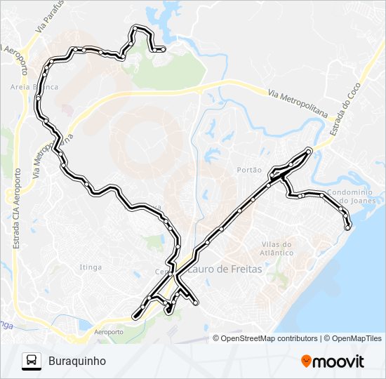 Mapa da linha JAM-002 JAMBEIRO / PORTÃO - BURAQUINHO de ônibus