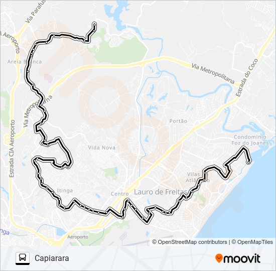 Mapa da linha CAP-001 CAPIARARA / ARCANJA/BURAQUINHO de ônibus