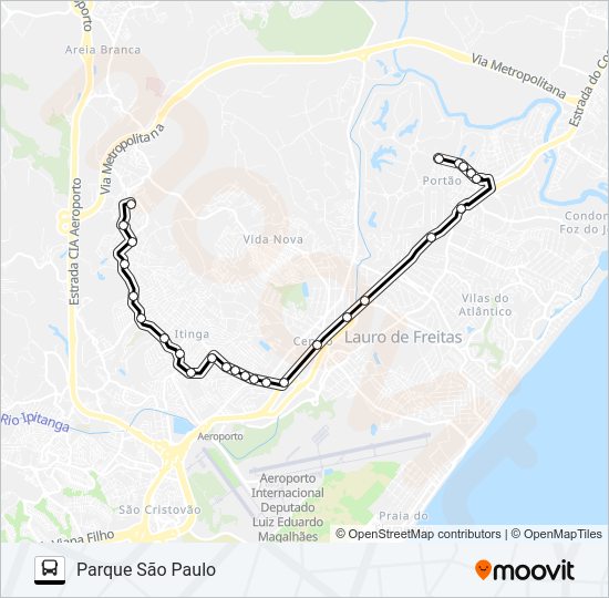 Mapa da linha PSP-004 PARQUE SÃO PAULO / QUEIRA DEUS de ônibus