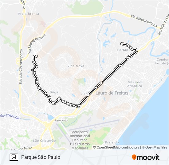 Mapa da linha PSP-004 PARQUE SÃO PAULO / QUEIRA DEUS de ônibus