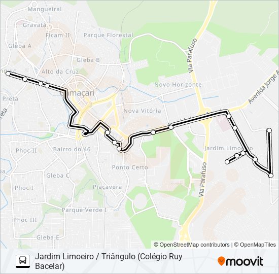 Mapa da linha R-14 JARDIM LIMOEIRO / TRIÂNGULO (COLÉGIO RUY BACELAR) de ônibus