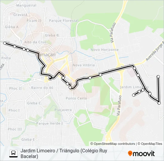 R-14 JARDIM LIMOEIRO / TRIÂNGULO (COLÉGIO RUY BACELAR) Bus Line Map