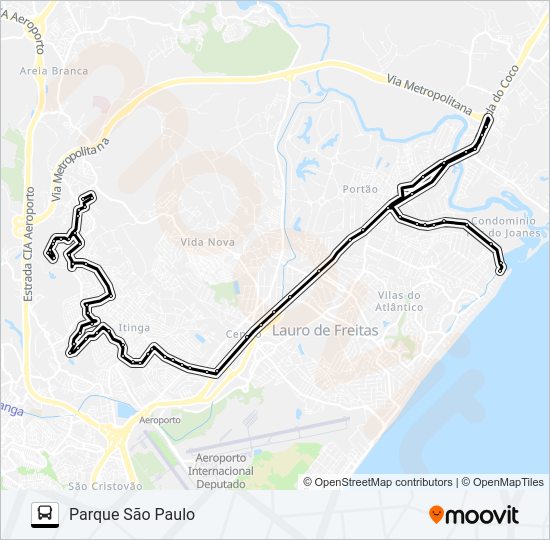 Mapa da linha PSP-005 PARQUE SÃO PAULO / PORTÃO - BURAQUINHO de ônibus