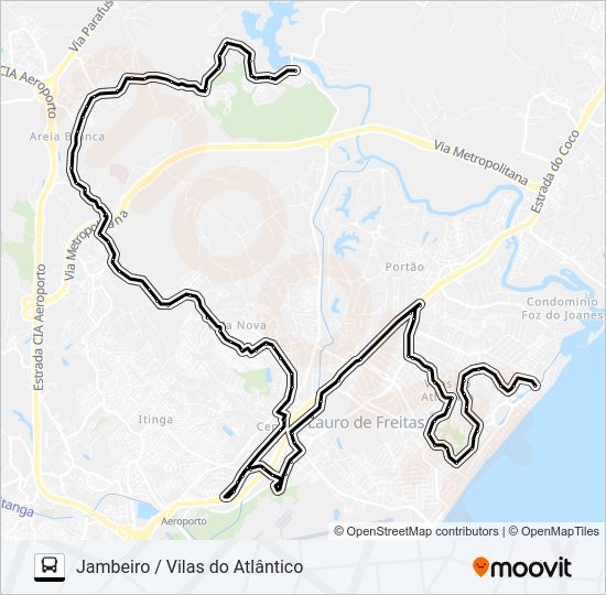 Mapa da linha JAM-003 JAMBEIRO / VILAS DO ATLÂNTICO de ônibus