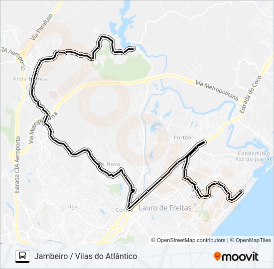 Mapa da linha JAM-003 JAMBEIRO / VILAS DO ATLÂNTICO de ônibus