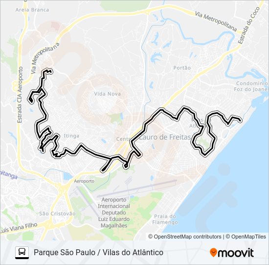Mapa da linha PSP-002 PARQUE SÃO PAULO / VILAS DO ATLÂNTICO de ônibus