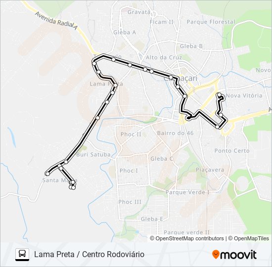 Mapa de CAM-004 LAMA PRETA / CENTRO RODOVIÁRIO de autobús