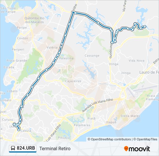 Mapa da linha 824.URB de ônibus