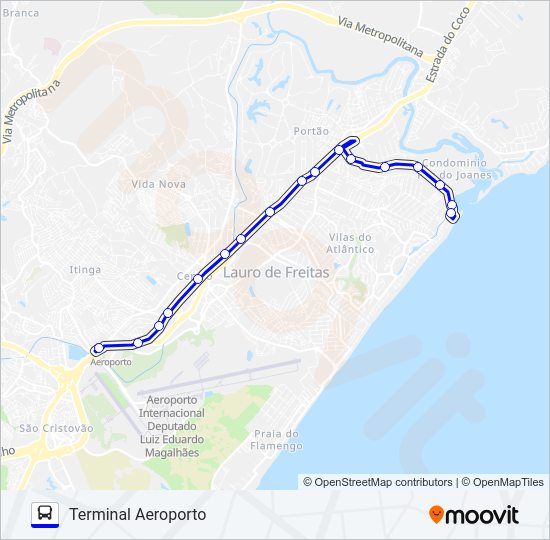 Mapa da linha 937.URB BURAQUINHO - TERMINAL AEROPORTO de ônibus