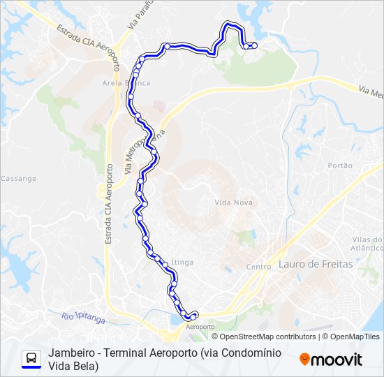 Mapa de 855.URB JAMBEIRO - TERMINAL AEROPORTO (VIA CONDOMÍNIO VIDA BELA) de autobús