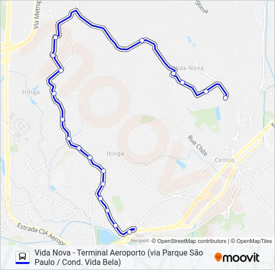 883A3.URB VIDA NOVA - TERMINAL AEROPORTO (VIA PARQUE SÃO PAULO / COND. VIDA BELA) Bus Line Map