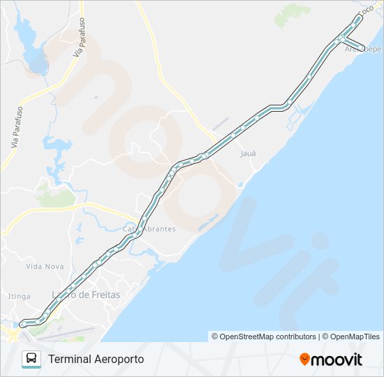 Mapa da linha 857I.URB AREMBEPE - TERMINAL AEROPORTO (VIA BA-099) de ônibus