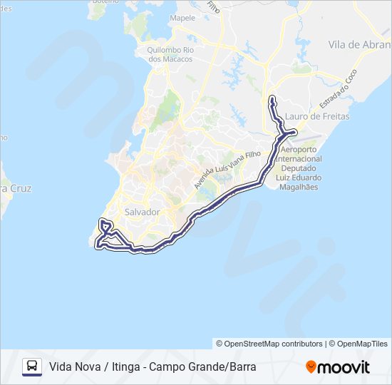 Mapa da linha 855A.URB VIDA NOVA / ITINGA  - CAMPO GRANDE/BARRA de ônibus
