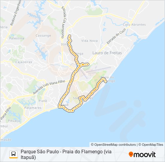 Mapa de 890A.URB PARQUE SÃO PAULO - PRAIA DO FLAMENGO (VIA ITAPUÃ) de autobús