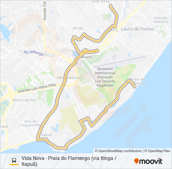 Mapa da linha 890.URB VIDA NOVA - PRAIA DO FLAMENGO (VIA ITINGA / ITAPUÃ) de ônibus