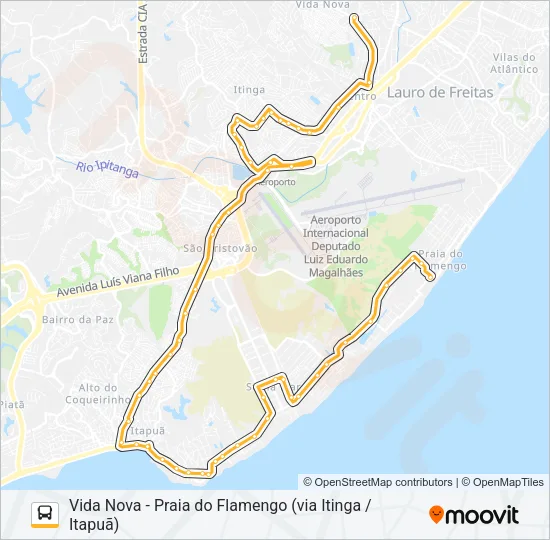 890.URB VIDA NOVA - PRAIA DO FLAMENGO (VIA ITINGA / ITAPUÃ) Bus Line Map