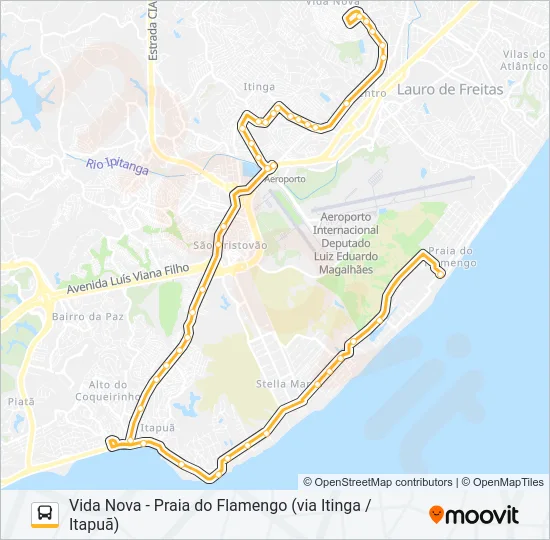 890.URB VIDA NOVA - PRAIA DO FLAMENGO (VIA ITINGA / ITAPUÃ) Bus Line Map