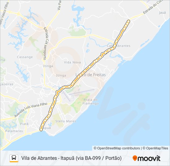 Mapa da linha 892A.URB VILA DE ABRANTES - ITAPUÃ (VIA BA-099 / PORTÃO) de ônibus