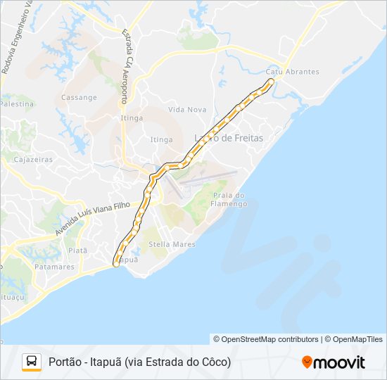 Mapa de 892I.URB PORTÃO - ITAPUÃ (VIA ESTRADA DO CÔCO) de autobús