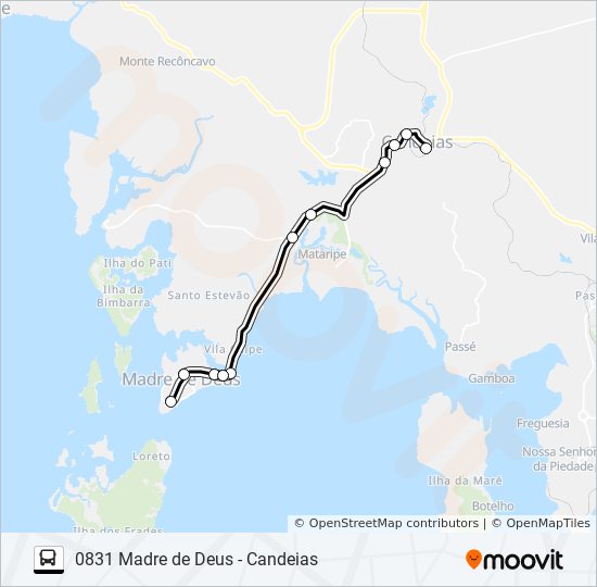 Mapa da linha 0831 MADRE DE DEUS - CANDEIAS de ônibus