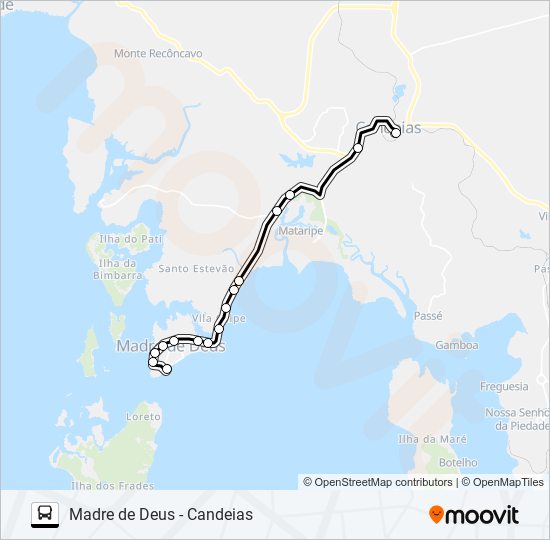 Mapa da linha 0831 MADRE DE DEUS - CANDEIAS de ônibus