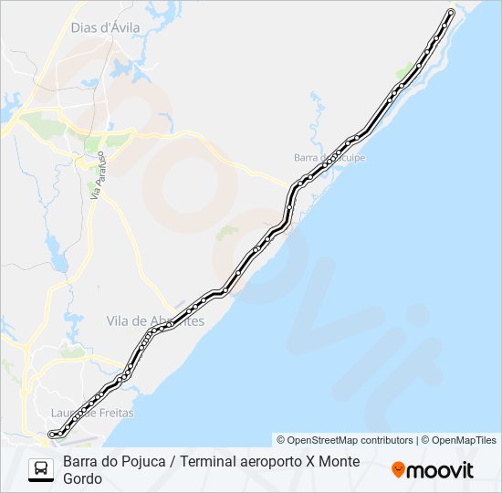 Mapa da linha A0847.URB BARRA DO POJUCA / TERMINAL AEROPORTO X MONTE GORDO de ônibus