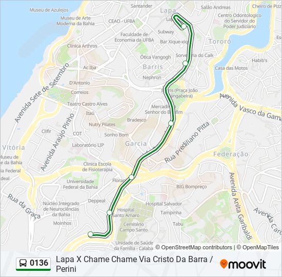 Mapa da linha 0136 de ônibus