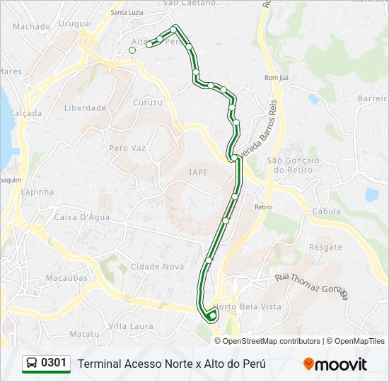 Mapa da linha 0301 de ônibus