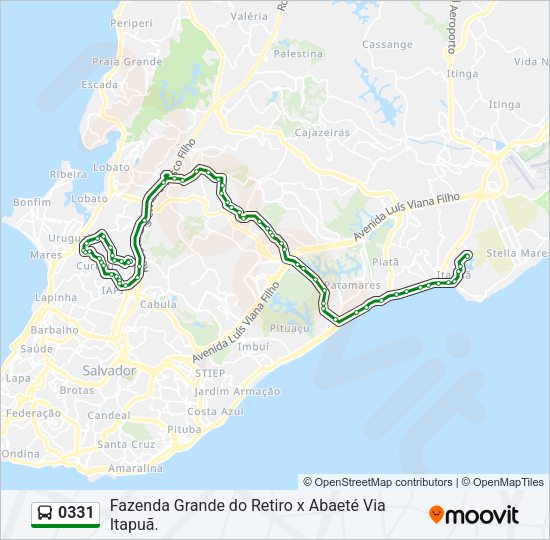 Mapa da linha 0331 de ônibus