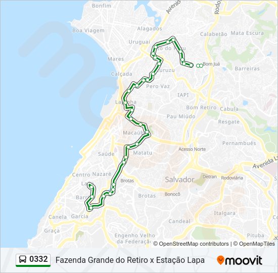 Mapa da linha 0332 de ônibus