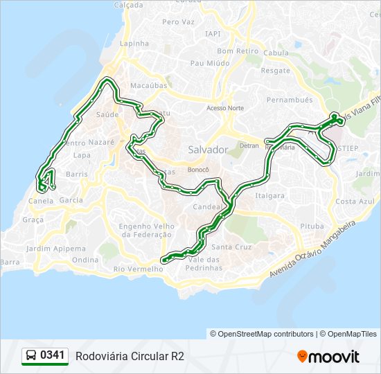 Mapa da linha 0341 de ônibus