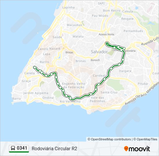 Mapa da linha 0341 de ônibus