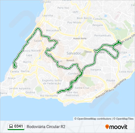 Mapa da linha 0341 de ônibus