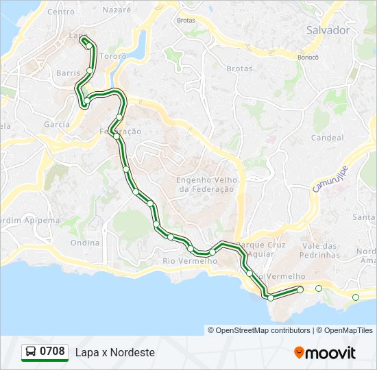 Mapa da linha 0708 de ônibus