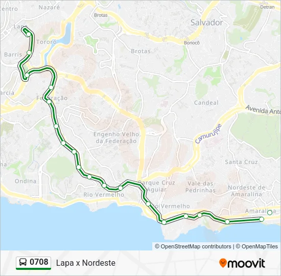 Mapa da linha 0708 de ônibus