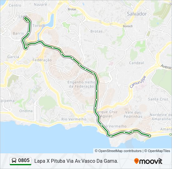 Mapa da linha 0805 de ônibus