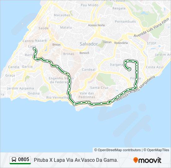 Mapa da linha 0805 de ônibus