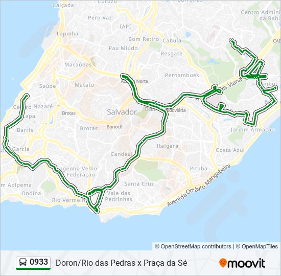 Mapa da linha 0933 de ônibus