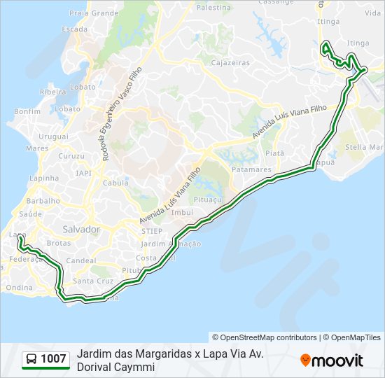 Mapa da linha 1007 de ônibus