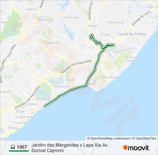 Mapa da linha 1007 de ônibus