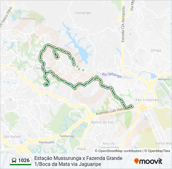 Mapa da linha 1026 de ônibus