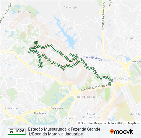Mapa da linha 1026 de ônibus