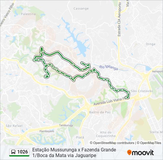 Mapa da linha 1026 de ônibus