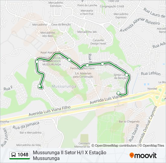 Mapa da linha 1048 de ônibus